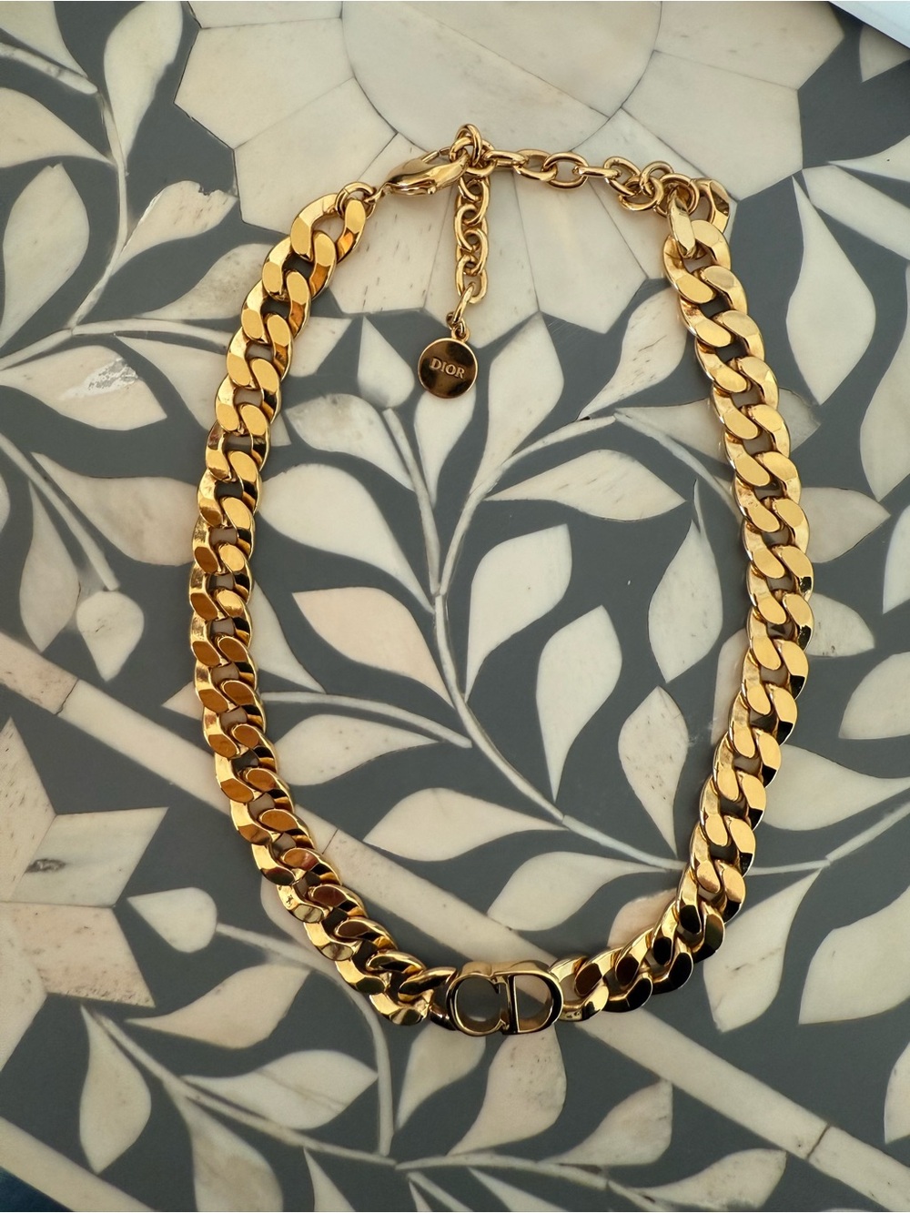 Christian Dior Gold Tone CD Link necklace